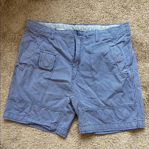 Y2K Vintage Diesel Blue Striped Cargo Drawstring Jorts - Picture 1 of 9